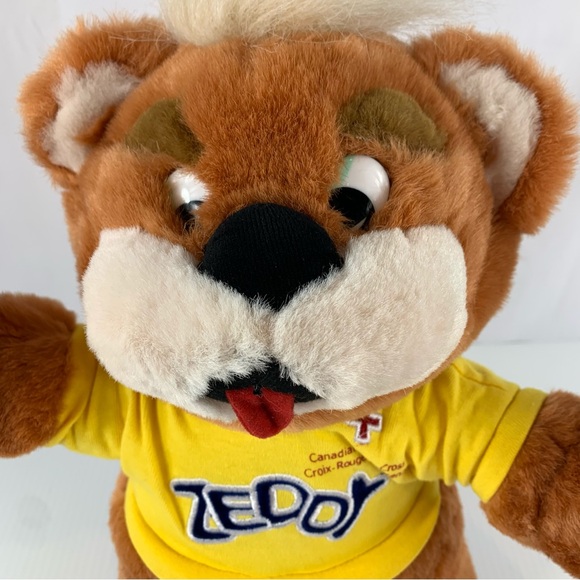 Vintage Zeddy Bear Canadian Red Cross Zellers Stores 15" Plush Yellow Sweater - Picture 2 of 13
